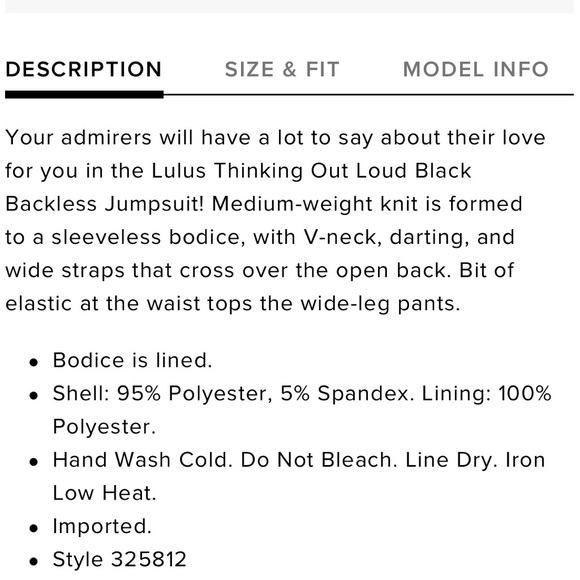 Thinking Out Loud Black Backless Jumpsuit. NWOT. - Picture 5 of 5